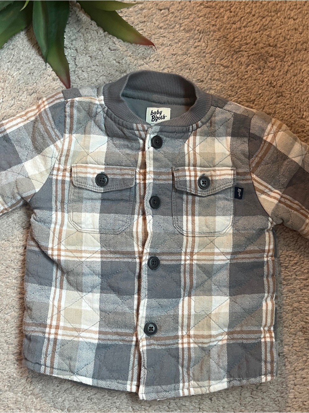 Baby B'gosh 18 Months Quilted Cotton Plaid Shirt Jacket Gray & Tan Boys Carters